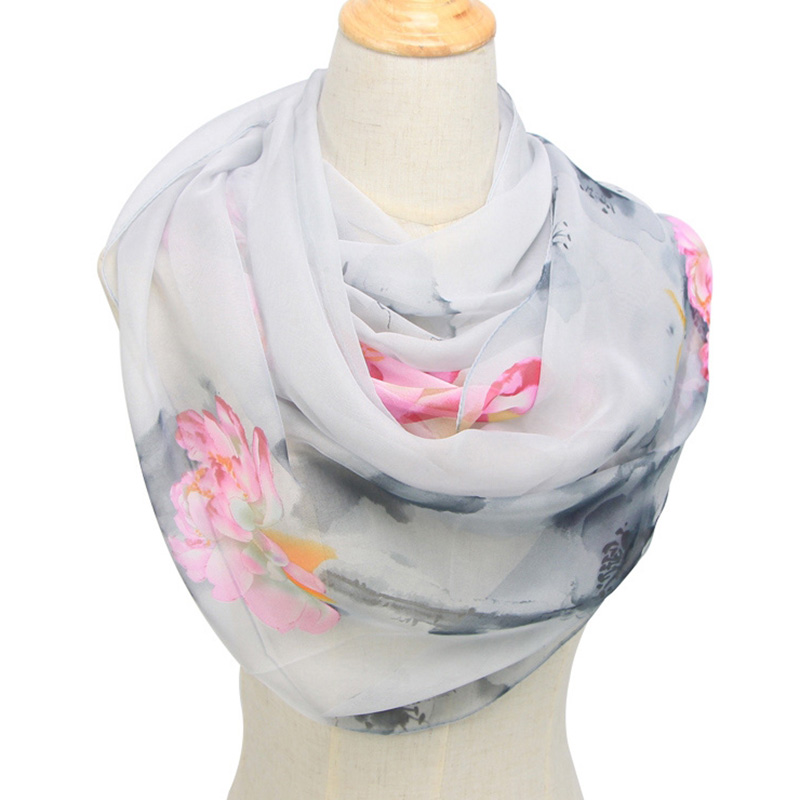 Face Scarf Mask - Шелковый шарф женский, ультратонкий, с цветочным