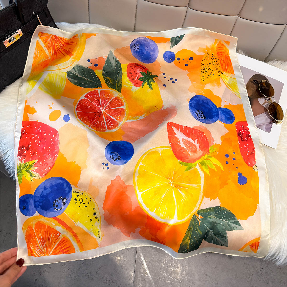 Face Scarf Mask - Модный шелковый платок с лимонным узором,